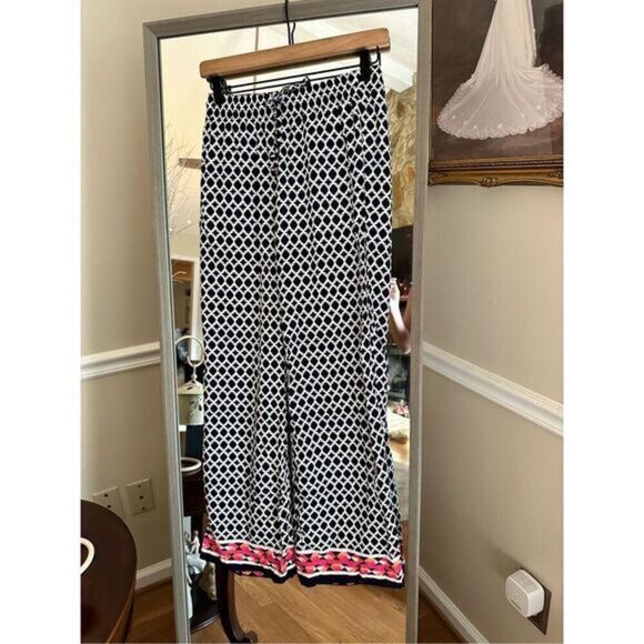 Crown & Ivy Geometric Print Wide Leg Pants XS Black White - Picture 2 of 4
